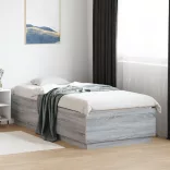 szürke sonoma színű szerelt fa ágykeret LED-del 90 x 200 cm