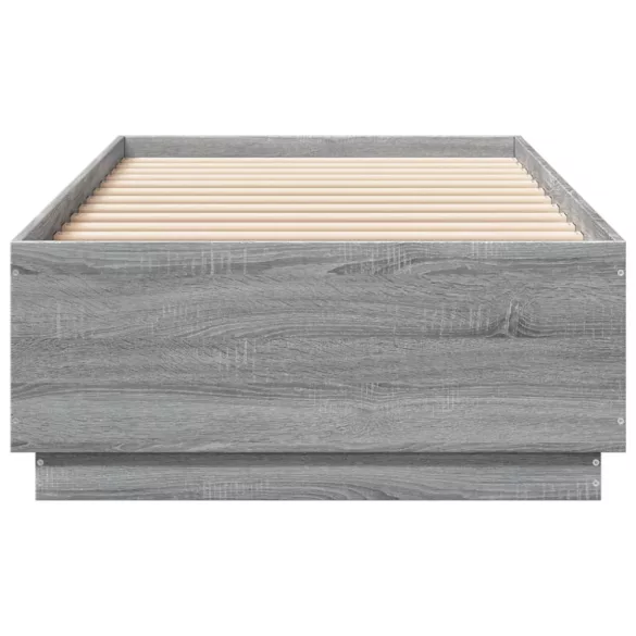 szürke sonoma színű szerelt fa ágykeret LED-del 90 x 200 cm