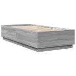 szürke sonoma színű szerelt fa ágykeret LED-del 90 x 200 cm