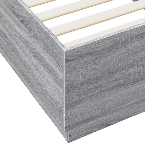 szürke sonoma színű szerelt fa ágykeret LED-del 90 x 200 cm