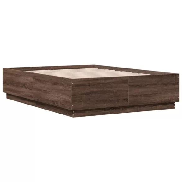 barna tölgy színű szerelt fa ágykeret LED-del 140 x 190 cm