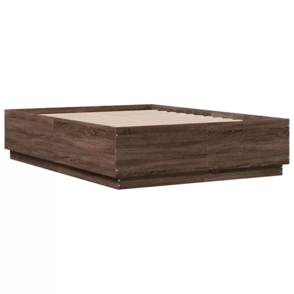 barna tölgy színű szerelt fa ágykeret LED-del 140 x 190 cm