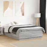 szürke sonoma színű szerelt fa ágykeret LED-del 135 x 190 cm