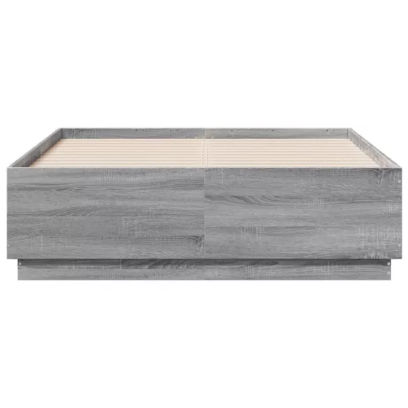 szürke sonoma színű szerelt fa ágykeret LED-del 135 x 190 cm