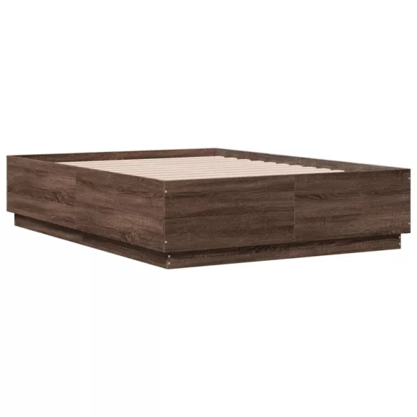 barna tölgyszínű szerelt fa ágykeret LED-del 135 x 190 cm