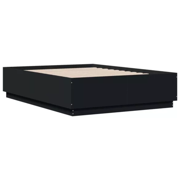 fekete szerelt fa ágykeret LED-del 120 x 190 cm