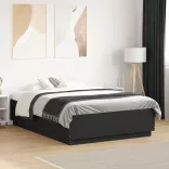 fekete szerelt fa ágykeret LED-del 120 x 190 cm