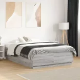 szürke sonoma színű szerelt fa ágykeret LED-del 120 x 190 cm