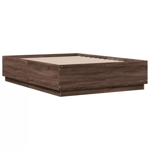 barna tölgyszínű szerelt fa ágykeret LED-del 120 x 190 cm