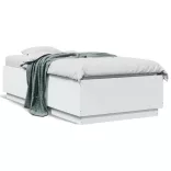 fehér szerelt fa ágykeret LED-világítással 90 x 190 cm