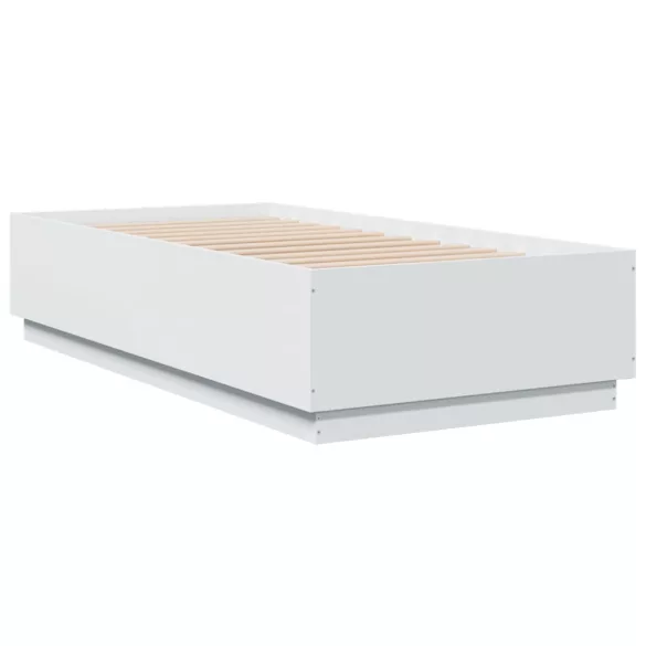 fehér szerelt fa ágykeret LED-világítással 90 x 190 cm