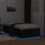fekete szerelt fa ágykeret LED-világítással 90 x 190 cm
