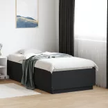 fekete szerelt fa ágykeret LED-világítással 90 x 190 cm