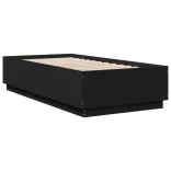 fekete szerelt fa ágykeret LED-világítással 90 x 190 cm