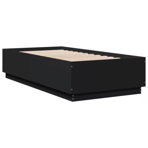 fekete szerelt fa ágykeret LED-világítással 90 x 190 cm