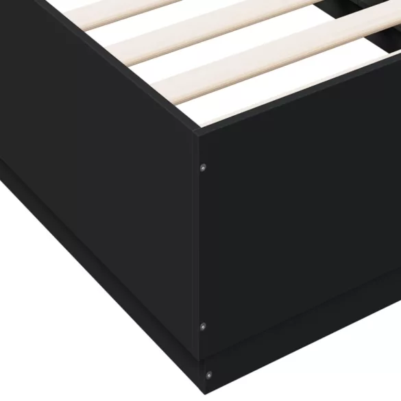 fekete szerelt fa ágykeret LED-világítással 90 x 190 cm