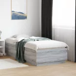 szürke sonoma színű szerelt fa ágykeret LED-del 90 x 190 cm