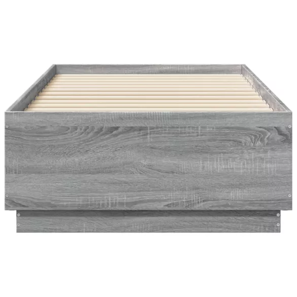 szürke sonoma színű szerelt fa ágykeret LED-del 90 x 190 cm