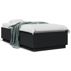 fekete szerelt fa ágykeret LED-del 75x190 cm