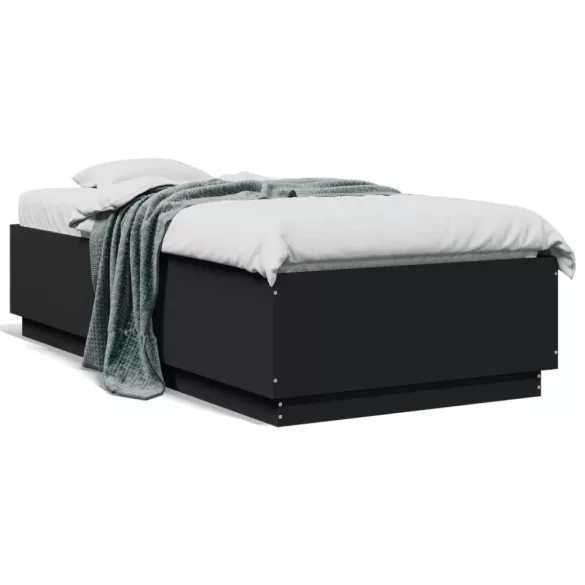 fekete szerelt fa ágykeret LED-del 75x190 cm