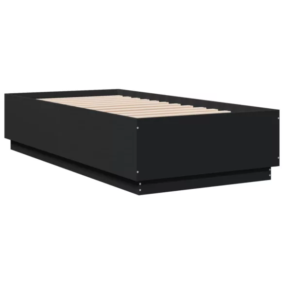 fekete szerelt fa ágykeret LED-del 75x190 cm