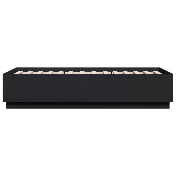 fekete szerelt fa ágykeret LED-del 75x190 cm