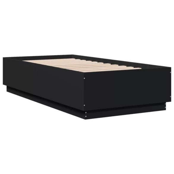 fekete szerelt fa ágykeret LED-del 75x190 cm