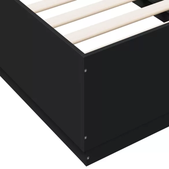fekete szerelt fa ágykeret LED-del 75x190 cm
