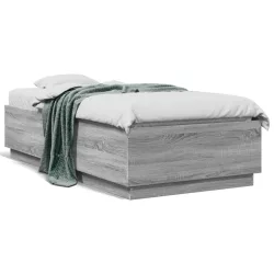  szürke sonoma színű szerelt fa ágykeret LED-del 75x190 cm
