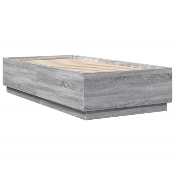 szürke sonoma színű szerelt fa ágykeret LED-del 75x190 cm