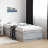 szürke sonoma színű szerelt fa ágykeret LED-del 75x190 cm
