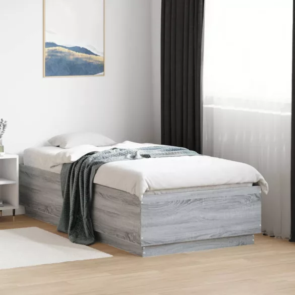 szürke sonoma színű szerelt fa ágykeret LED-del 75x190 cm