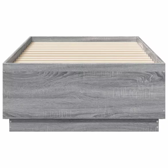 szürke sonoma színű szerelt fa ágykeret LED-del 75x190 cm