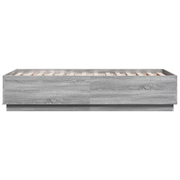 szürke sonoma színű szerelt fa ágykeret LED-del 75x190 cm