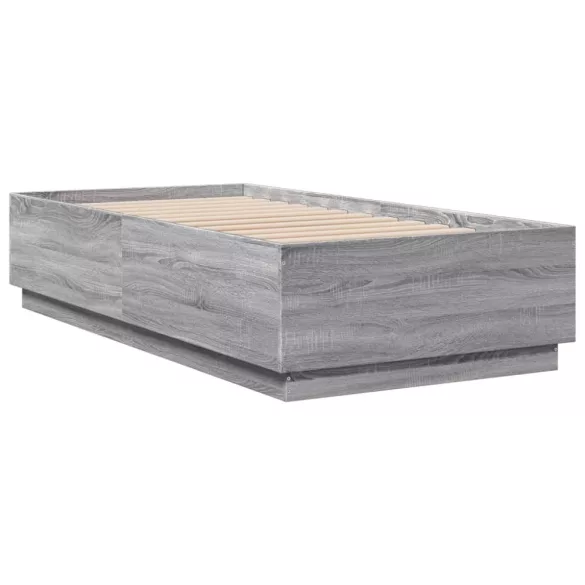 szürke sonoma színű szerelt fa ágykeret LED-del 75x190 cm