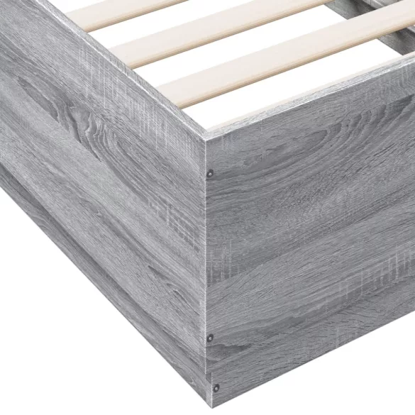 szürke sonoma színű szerelt fa ágykeret LED-del 75x190 cm