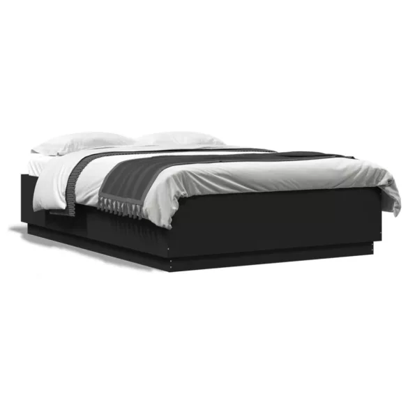 fekete szerelt fa ágykeret 150 x 200 cm