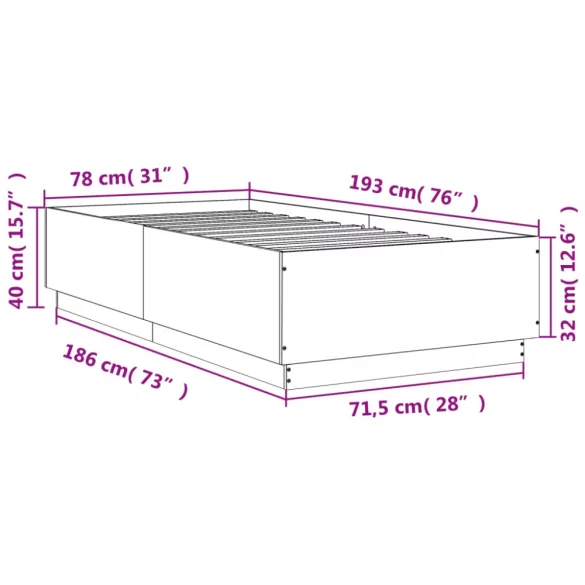 fekete szerelt fa ágykeret 75 x 190 cm