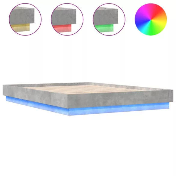 betonszürke ágykeret LED-világítással 160x200 cm