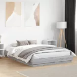 szürke sonoma ágykeret LED-világítással 140 x 200 cm