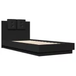 fekete szerelt fa ágykeret fejtámlával 90 x 200 cm