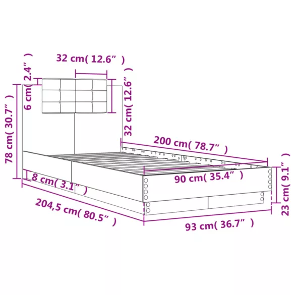 fekete szerelt fa ágykeret fejtámlával 90 x 200 cm