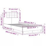 szürke sonoma színű szerelt fa ágykeret fejtámlával 90 x 200 cm