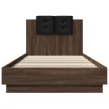 barna tölgyszínű szerelt fa ágykeret fejtámlával 90 x 200 cm