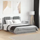 szürke sonoma színű szerelt fa ágykeret fejtámlával 135x190 cm
