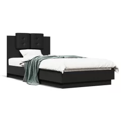 fekete szerelt fa ágykeret fejtámlával 90 x 190 cm
