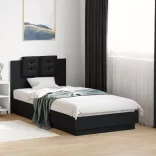 fekete szerelt fa ágykeret fejtámlával 90 x 190 cm