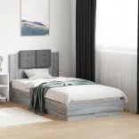 szürke sonoma színű szerelt fa ágykeret fejtámlával 90 x 190 cm