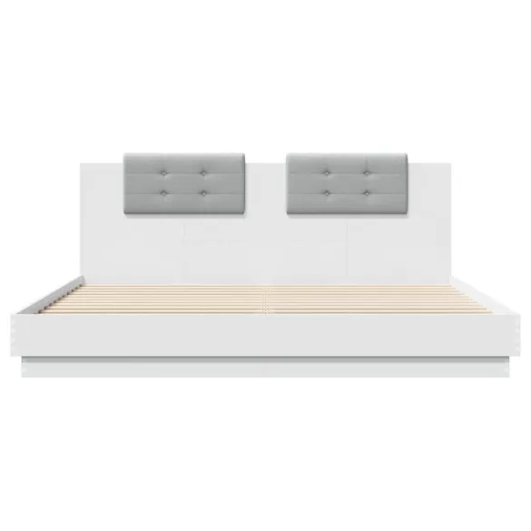 fehér ágykeret fejtámlával és LED-világítással 160 x 200 cm