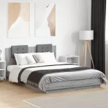 szürke sonoma ágykeret fejtámlával és LED-ekkel 140 x 200 cm